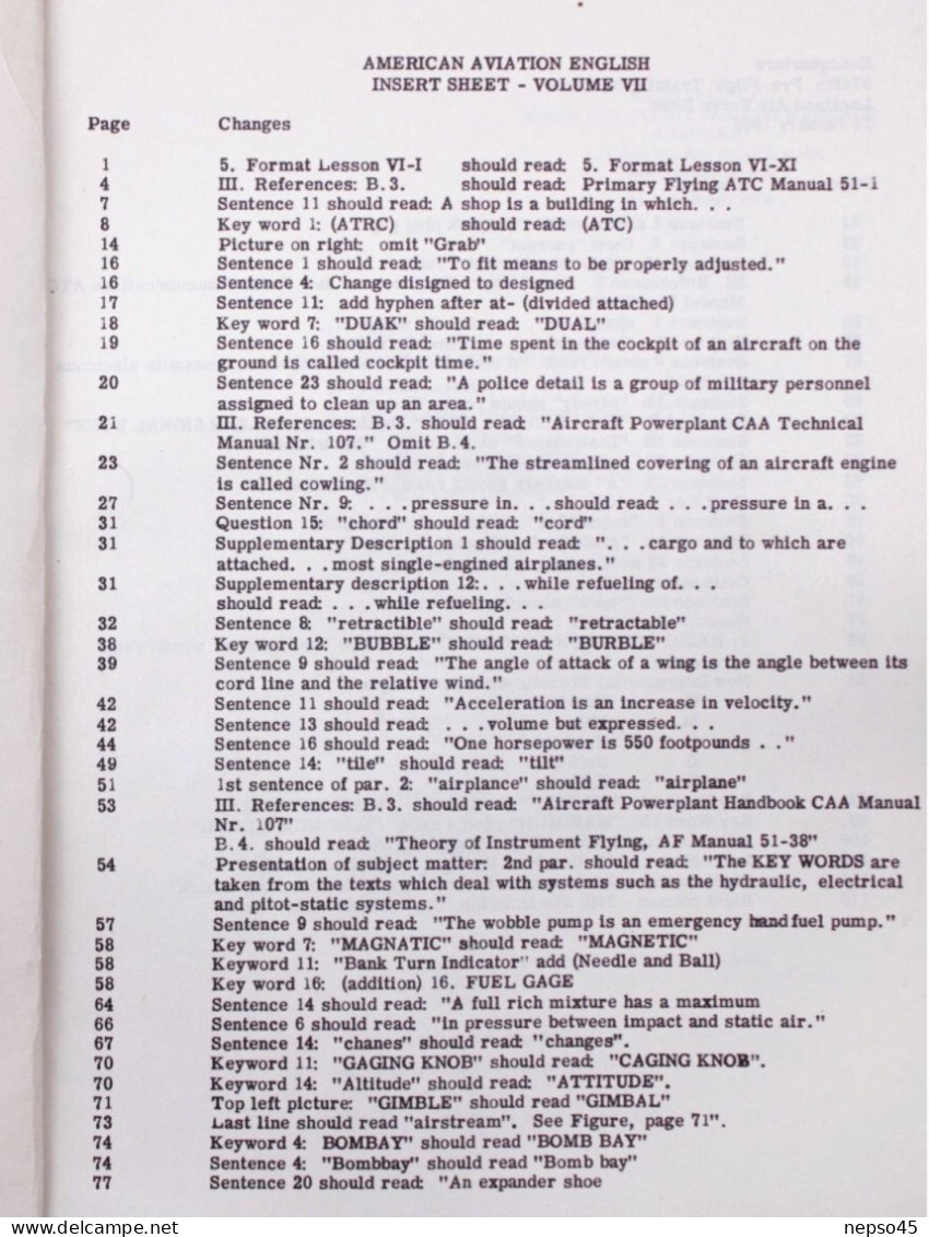 American Aviation English.Technical Phase.1954.HQ Officer Military Schools USAF.Lackland AFB.San Antonio.Texas. - Fliegerei