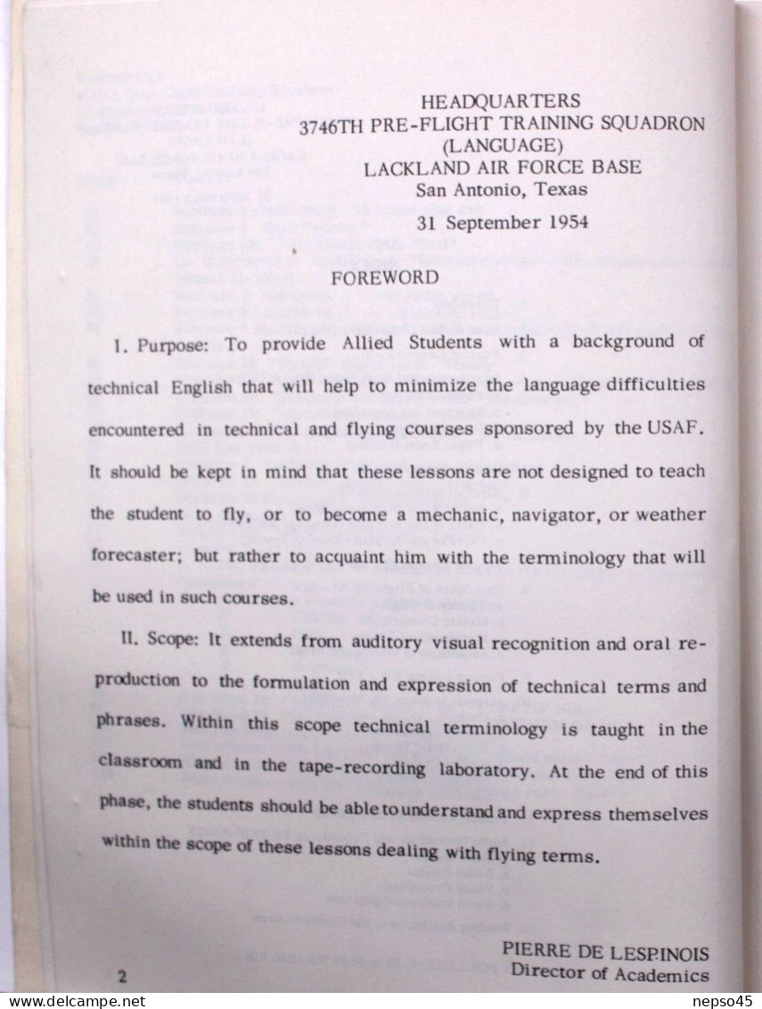 American Aviation english.Technical Phase.1954.HQ Officer Military Schools USAF.Lackland AFB.San Antonio.Texas.