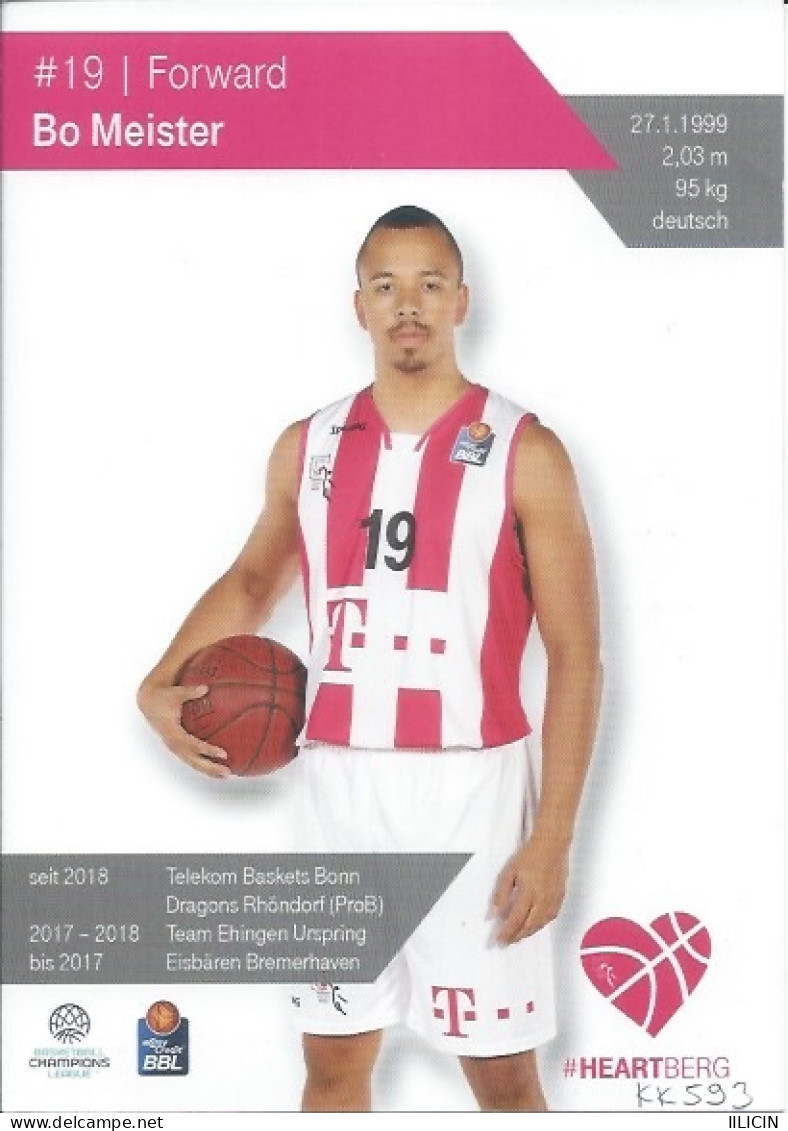 Trading Cards KK000593 - Basketball Germany Telekom Baskets Bonn 10.5cm X 15cm HANDWRITTEN SIGNED: Bo Meister - Habillement, Souvenirs & Autres