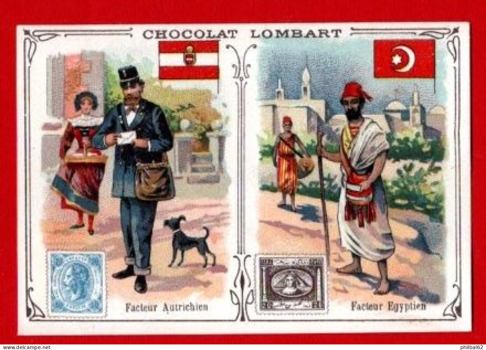 Chromo Chocolat Lombart. Facteurs De Différents Pays. Facteur Autrichien Et Facteur Egyptien. - Lombart