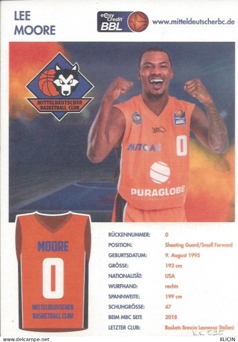 Trading Cards KK000595 - Basketball Germany Mitteldeutscher Weissenfels 10.5cm X 15cm HANDWRITTEN SIGNED: Lee Moore - Apparel, Souvenirs & Other