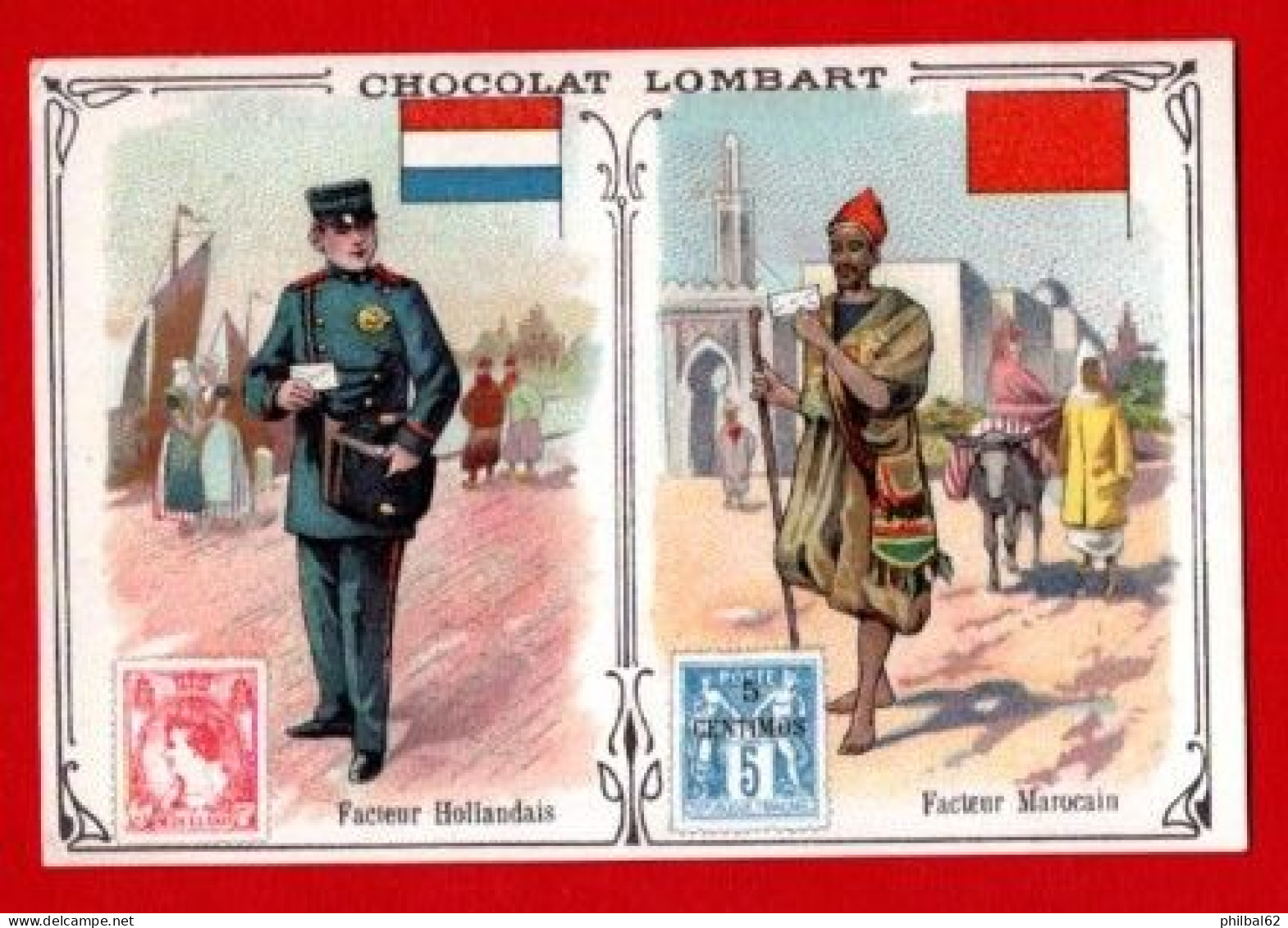 Chromo Chocolat Lombart. Facteurs De Différents Pays. Facteur Hollandais Et Facteur Marocain. - Lombart