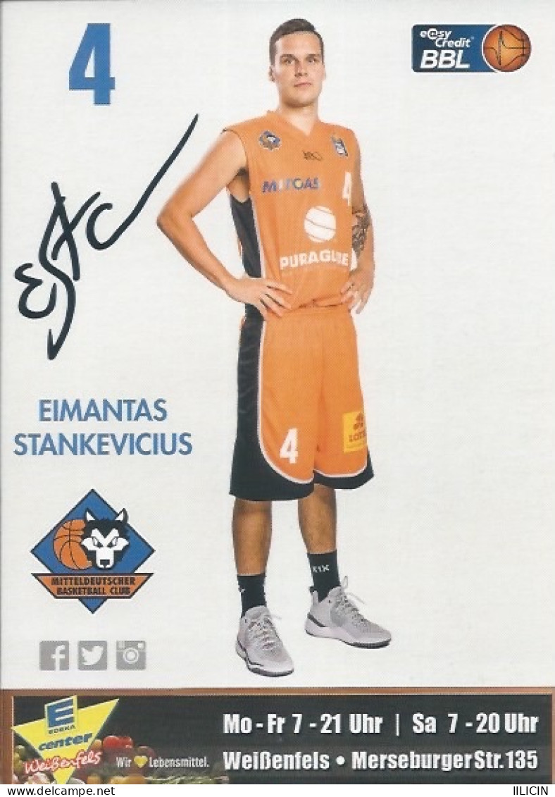 Trading Cards KK000597 Basketball Germany Mitteldeutscher Weissenfels 10.5x15cm HANDWRITTEN SIGNED Eimantas Stankevicius - Bekleidung, Souvenirs Und Sonstige