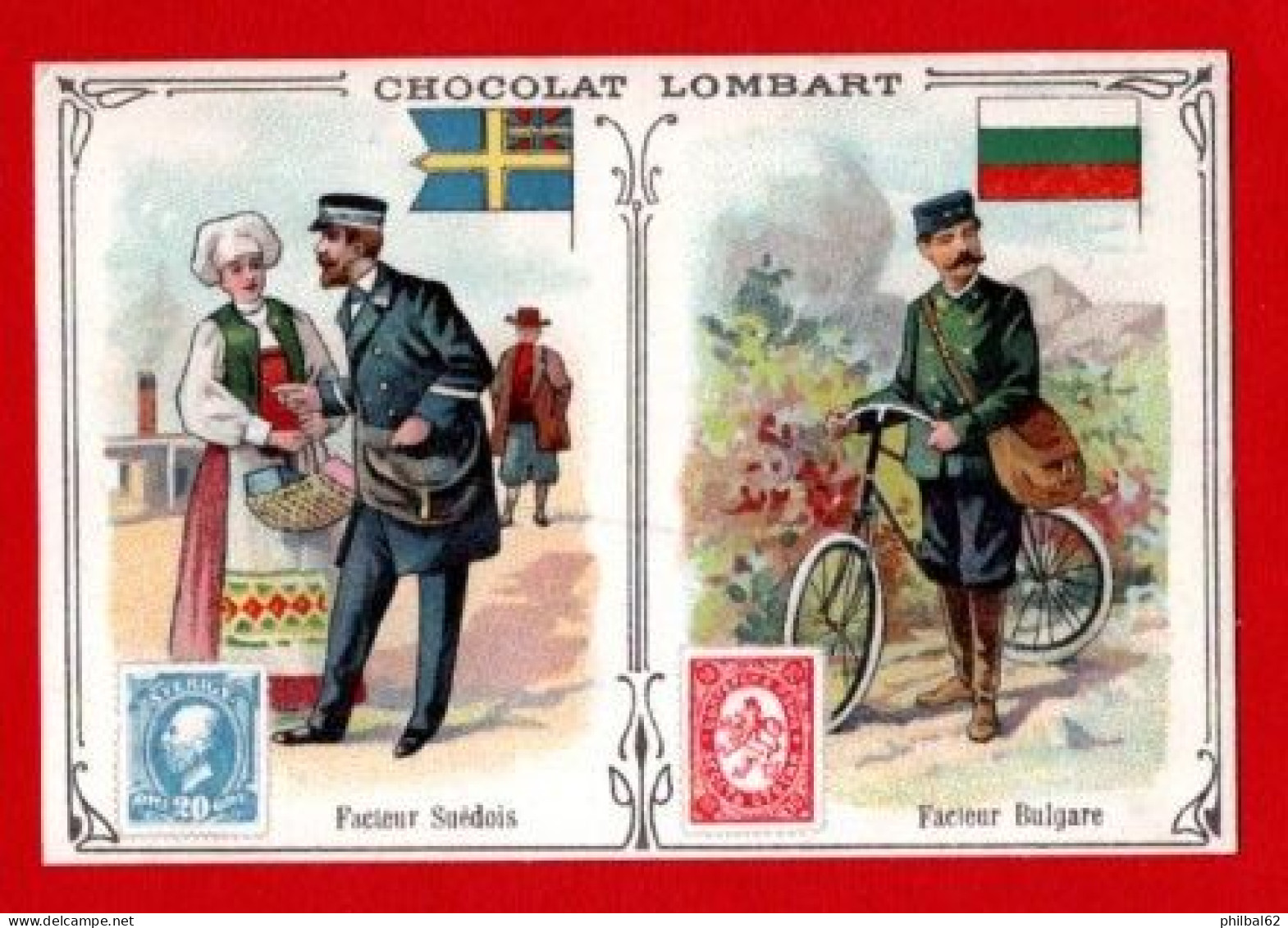 Chromo Chocolat Lombart. Facteurs De Différents Pays. Facteur Suédois Et Facteur Bulgare. - Lombart