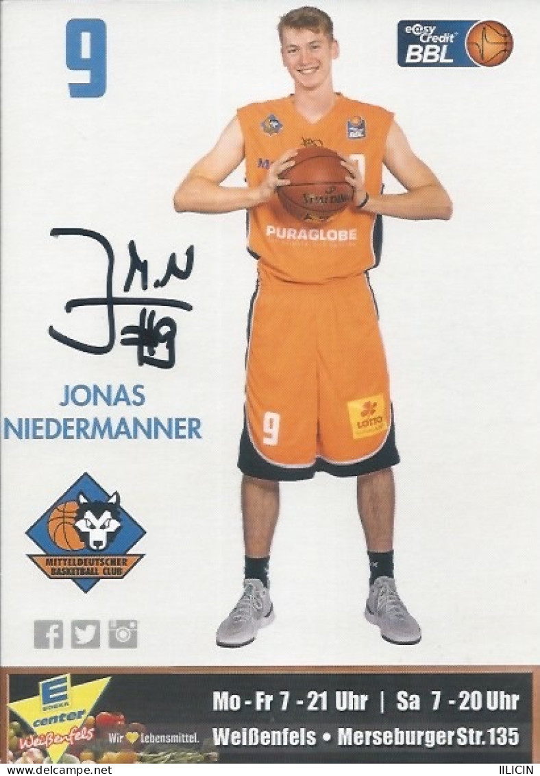 Trading Cards KK000599 Basketball Germany Mitteldeutscher Weissenfels 10.5x15cm HANDWRITTEN SIGNED: Jonas Niedermanner - Bekleidung, Souvenirs Und Sonstige