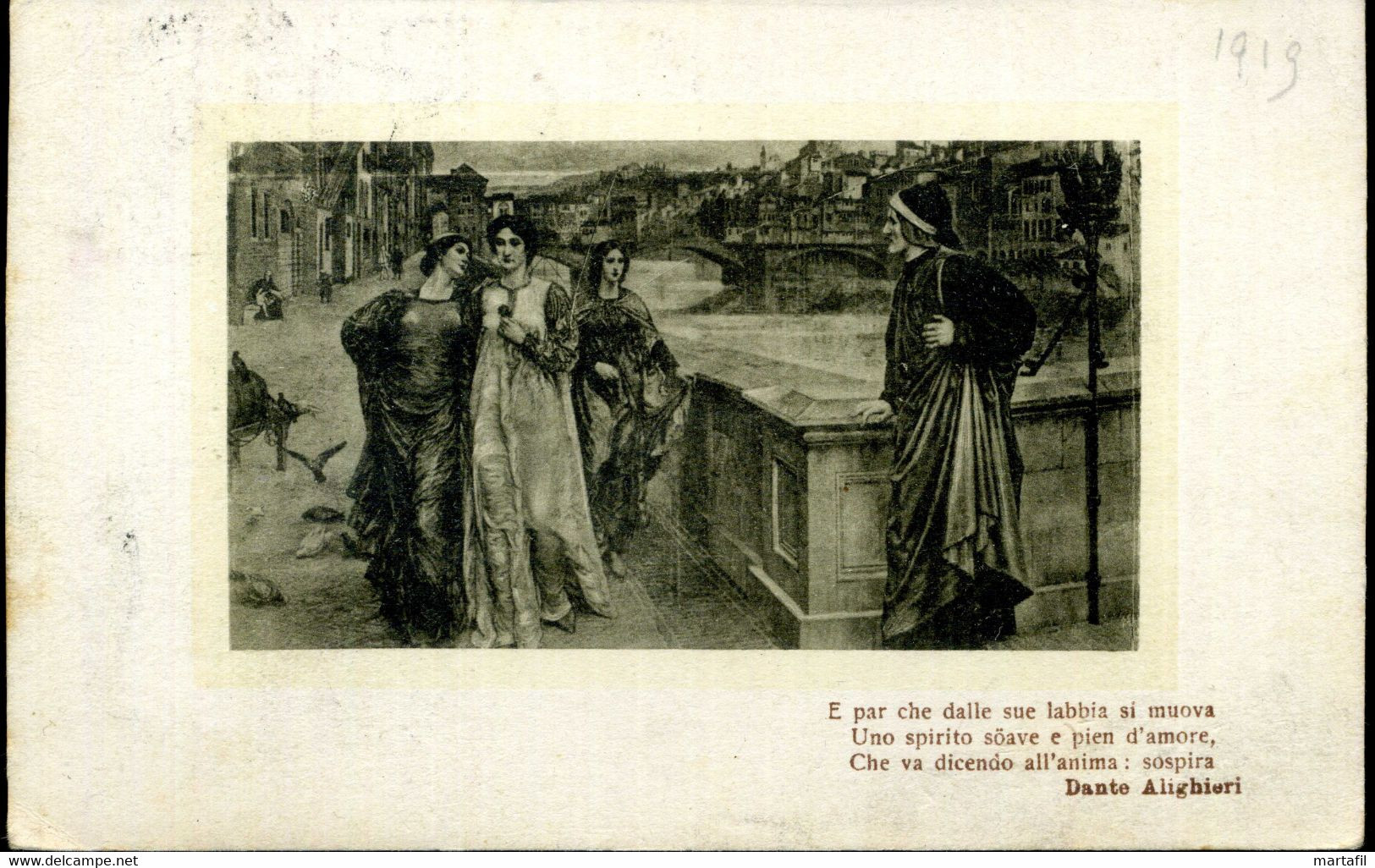 Cartolina - Dante Alighieri, Scrittore, Poeta, "E Par Che Dalle Sue Labbia Si Muova Uno Spirito Soave E Pien D'amore..." - Schriftsteller