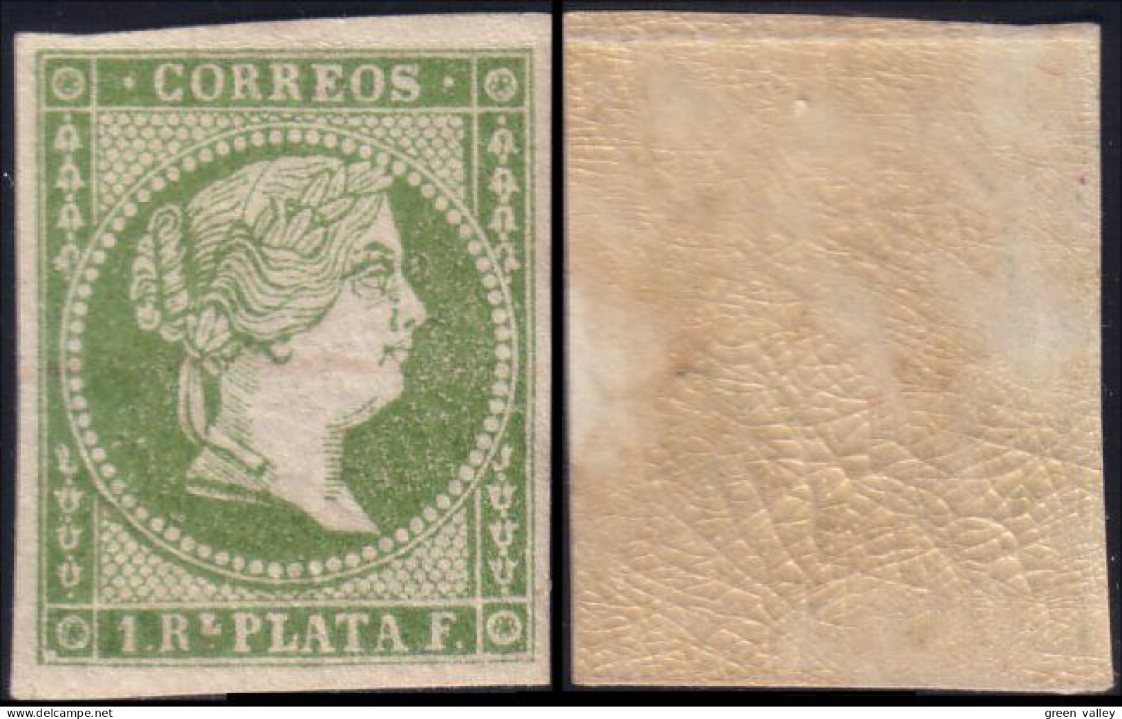 326 Espagne Isabella II 1R De Plata No Watermark Sans Filigrane MH * Neuf Ch (ESP-1) - Unused Stamps
