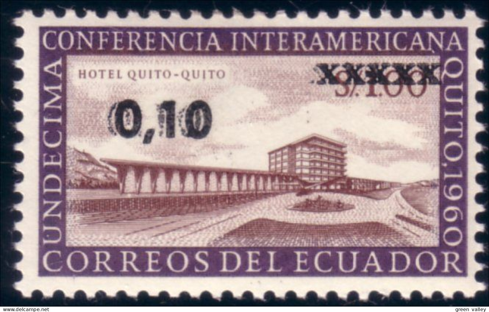 314 Equateur Surcharge Error Double Printing MH * Neuf Ch (ECU-3) - Invierno 1964: Innsbruck