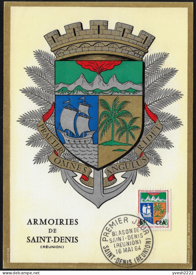 Réunion 1964 Y&T 346B Sur Carte Maximum. Armoiries Des Villes. Saint-Denis De La Réunion - 1941-66 Wappen