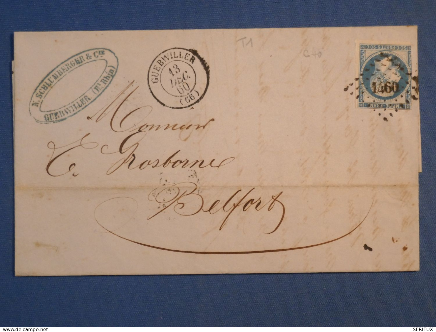 DL 5  FRANCE BELLE  LETTRE  1860 PETIT BUREAU  GUEBWILLER A BELFORT   ++N°14++    AFF..INTERESSANT +++ + - 1849-1876: Période Classique