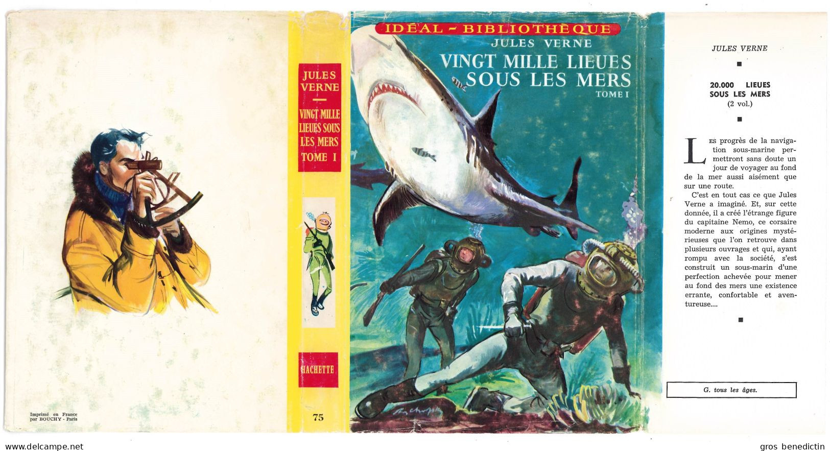 Hachette - Idéal Bibliothèque N°75 Avec Jaquette - Jules Vernes - "Vingt Mille Lieues Sous Les Mers (tome 1)" - 1966 - Ideal Bibliotheque