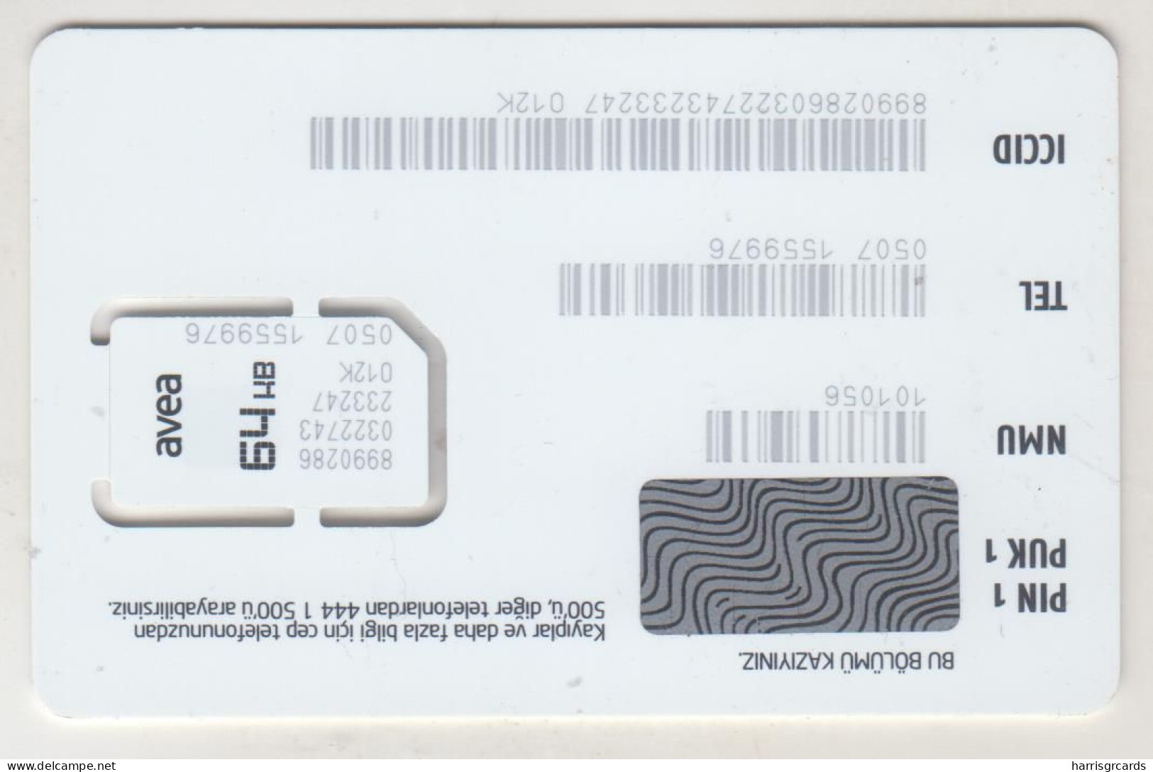 TURKEY - Avea 64 KB,TURKCELL GSM Card , Mint - Turkije