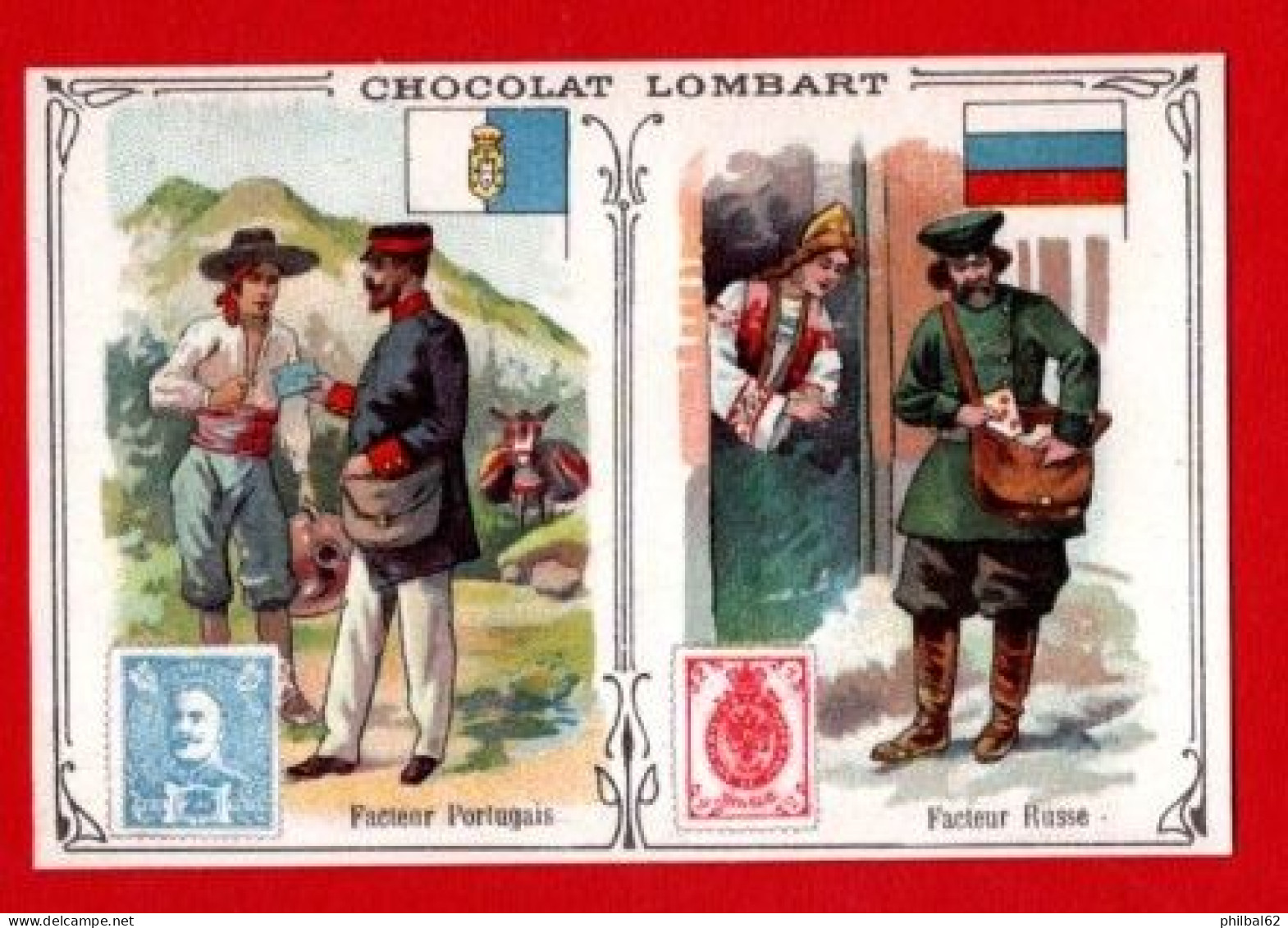 Chromo Chocolat Lombart. Facteurs De Différents Pays. Facteur Portugais Et Facteur Russe. - Lombart