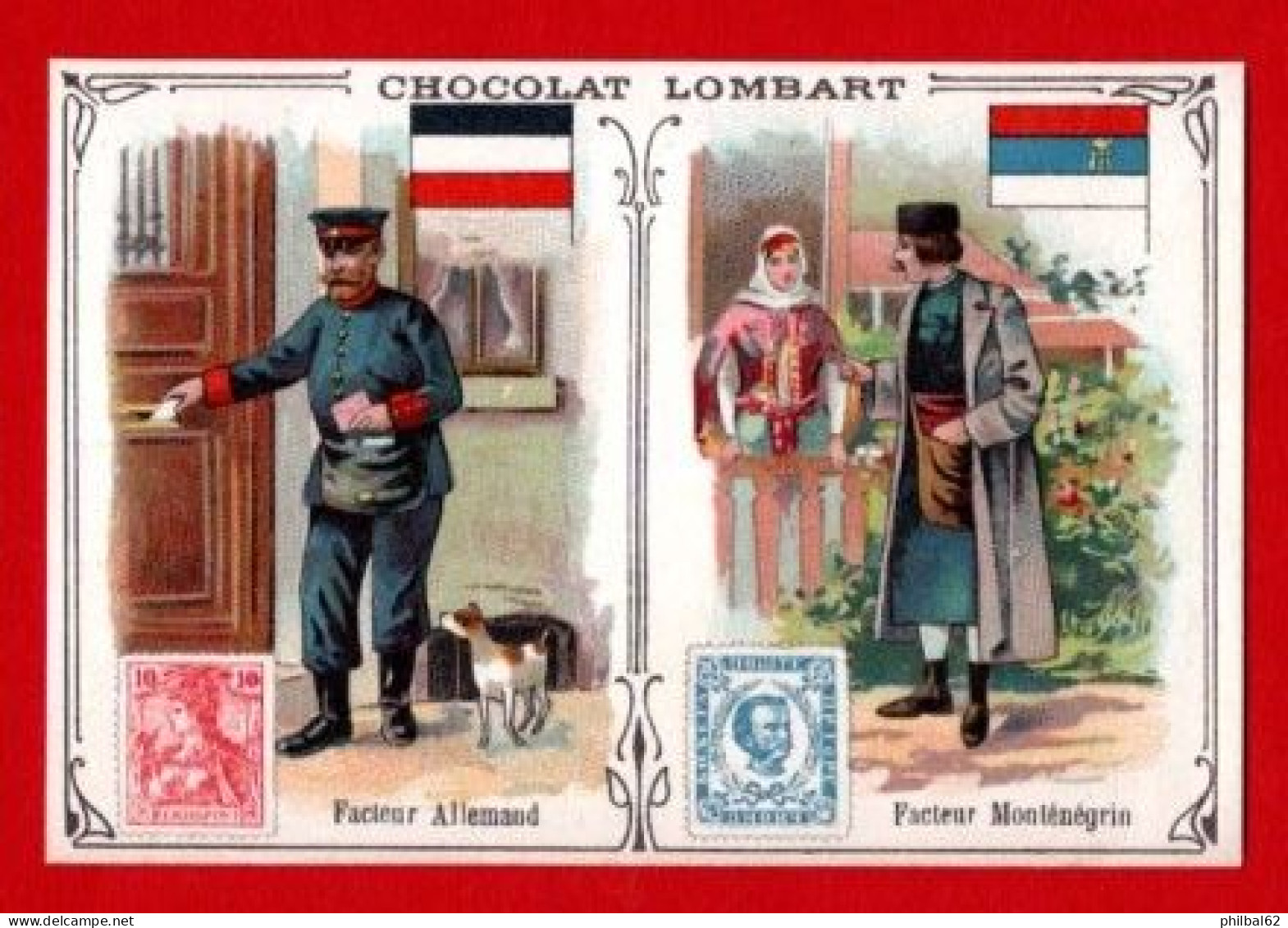 Chromo Chocolat Lombart. Facteurs De Différents Pays. Facteur Allemand Et Facteur Monténégrin. - Lombart