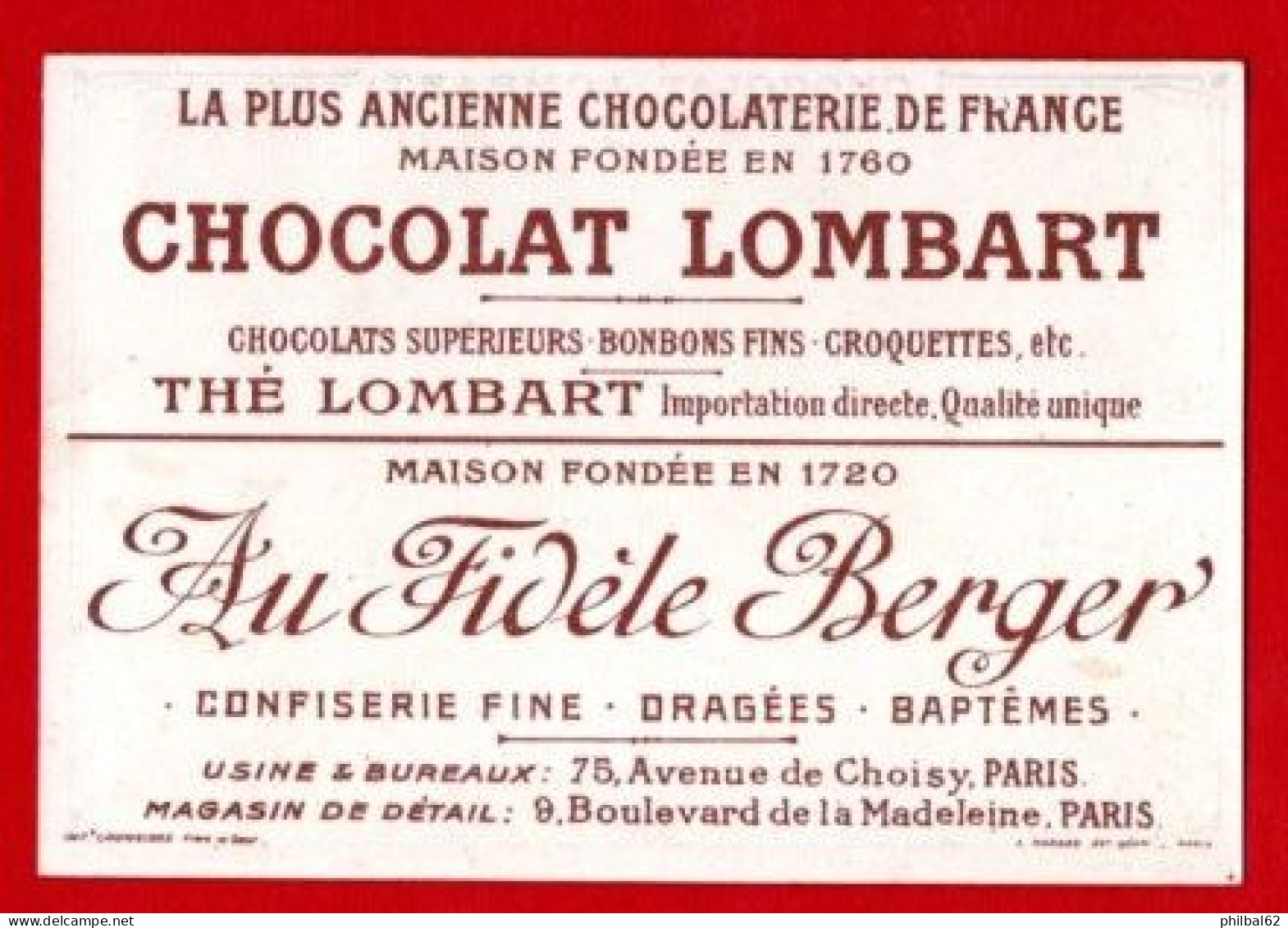 Chromo Chocolat Lombart. Facteurs De Différents Pays. Facteur Allemand Et Facteur Monténégrin. - Lombart