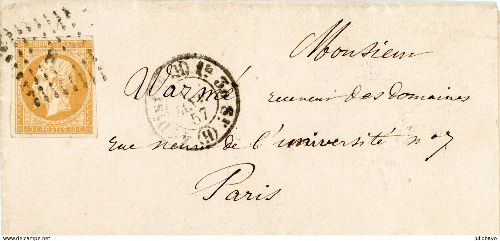 19 Janvier 1857 N°13A TB,losange H Lettre Entière Paris Pour Paris - 1849-1876: Klassik