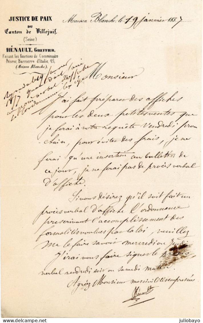 19 Janvier 1857 N°13A TB,losange H Lettre Entière Paris Pour Paris - 1849-1876: Klassik