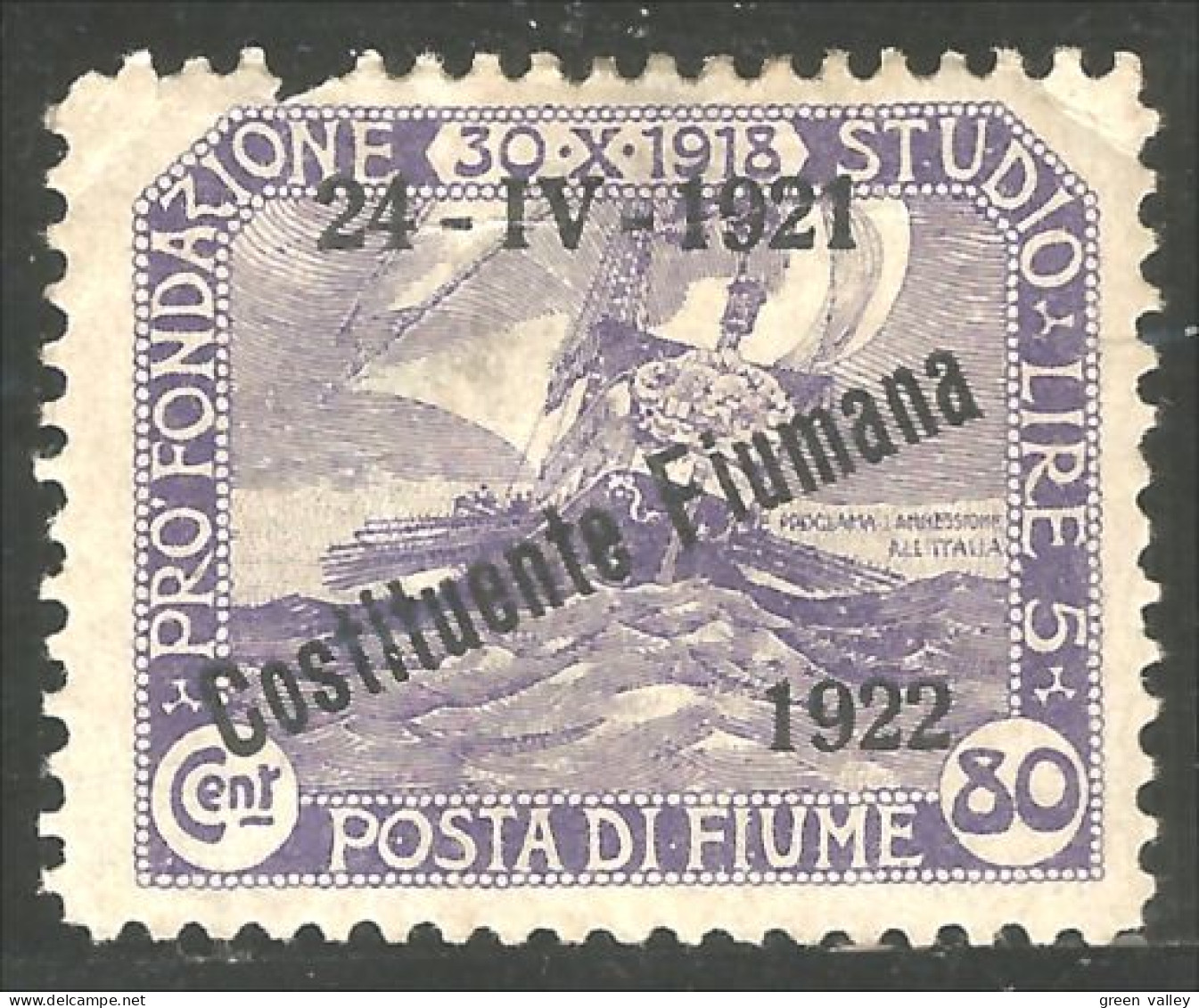 398 Fiume 1921 80c Assemblée Constituante Overprint MH * Neuf Avec CH (FIU-24) - Fiume