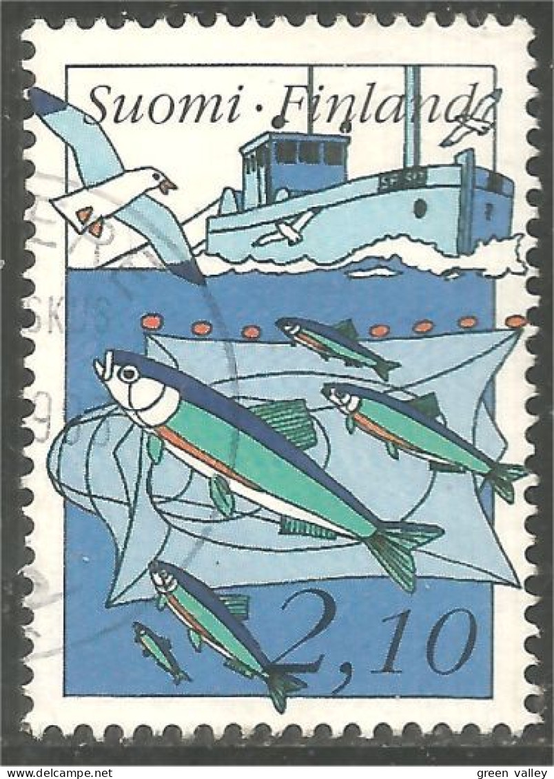 396 Finland Poisson Fish Fisch Pesce Bateau Boat Schiff Barco Mouette Gull (FIN-180) - Used Stamps