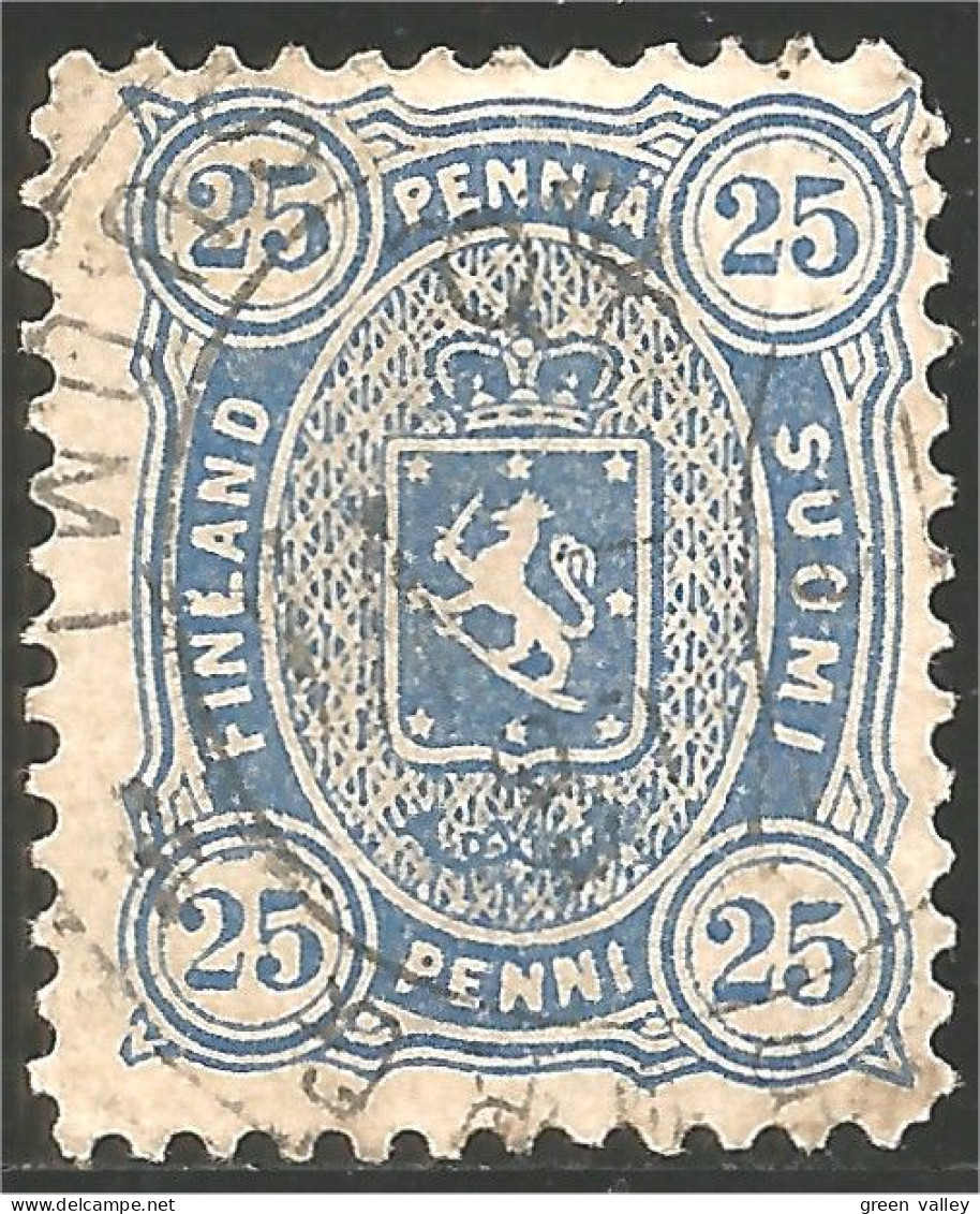 396 Finland 25p Blue Bleu 1885 Lion Very Fine Centered CDS Très Beau Centré (FIN-75) - Used Stamps