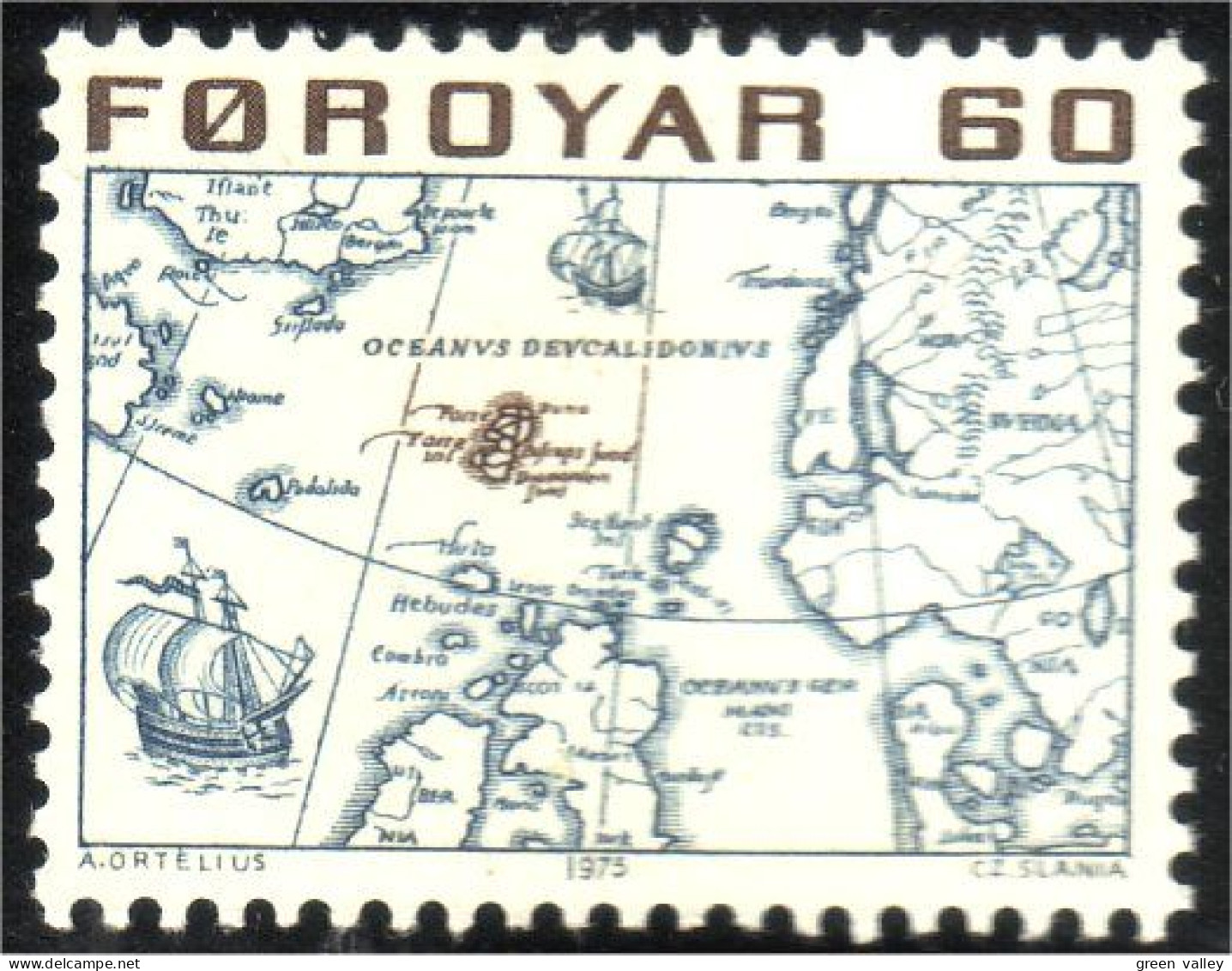 392 Faroe Carte Islands Iles Map Bateau Voilier Sailing Ship MNH ** Neuf SC (FAR-2) - Eilanden