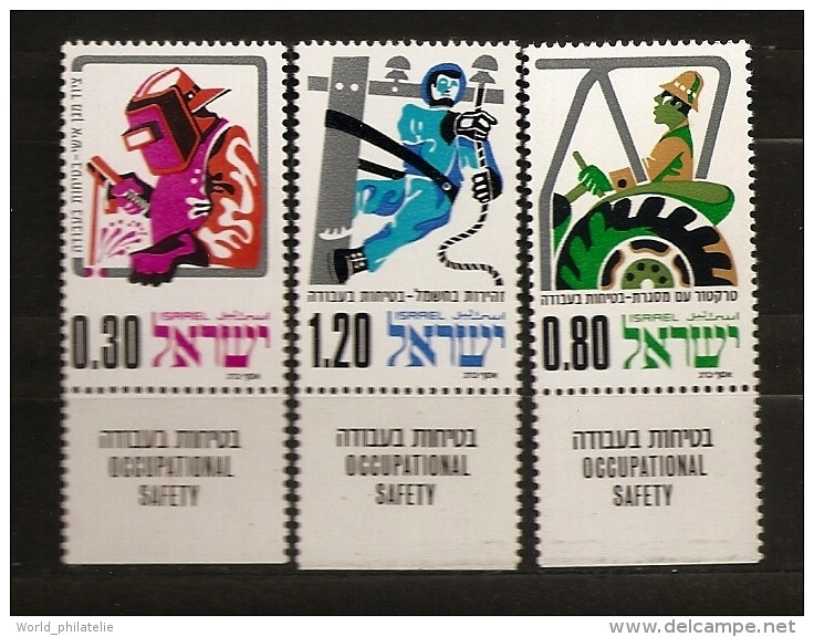 Israël Israel 1975 N° 563 / 5 Avec Tab ** Sécurité Au Travail, Soudure, Agriculture, Tracteur, Electricité, Electricien - Unused Stamps (with Tabs)