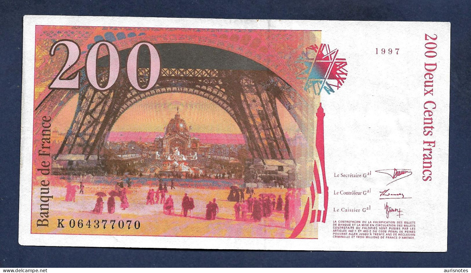 France 200 Francs 1997 P159b AU - 200 F 1995-1999 ''Eiffel''