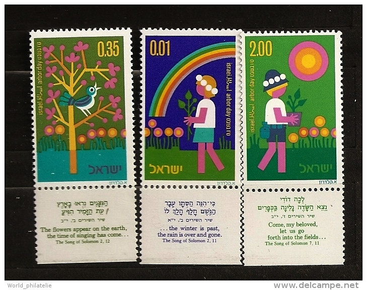 Israël Israel 1975 N° 566 / 8 Avec Tab ** Fêtes Des Arbres, Arc-en-ciel, Oiseau, Soleil, Plantation, Jardinage, Ecologie - Neufs (avec Tabs)