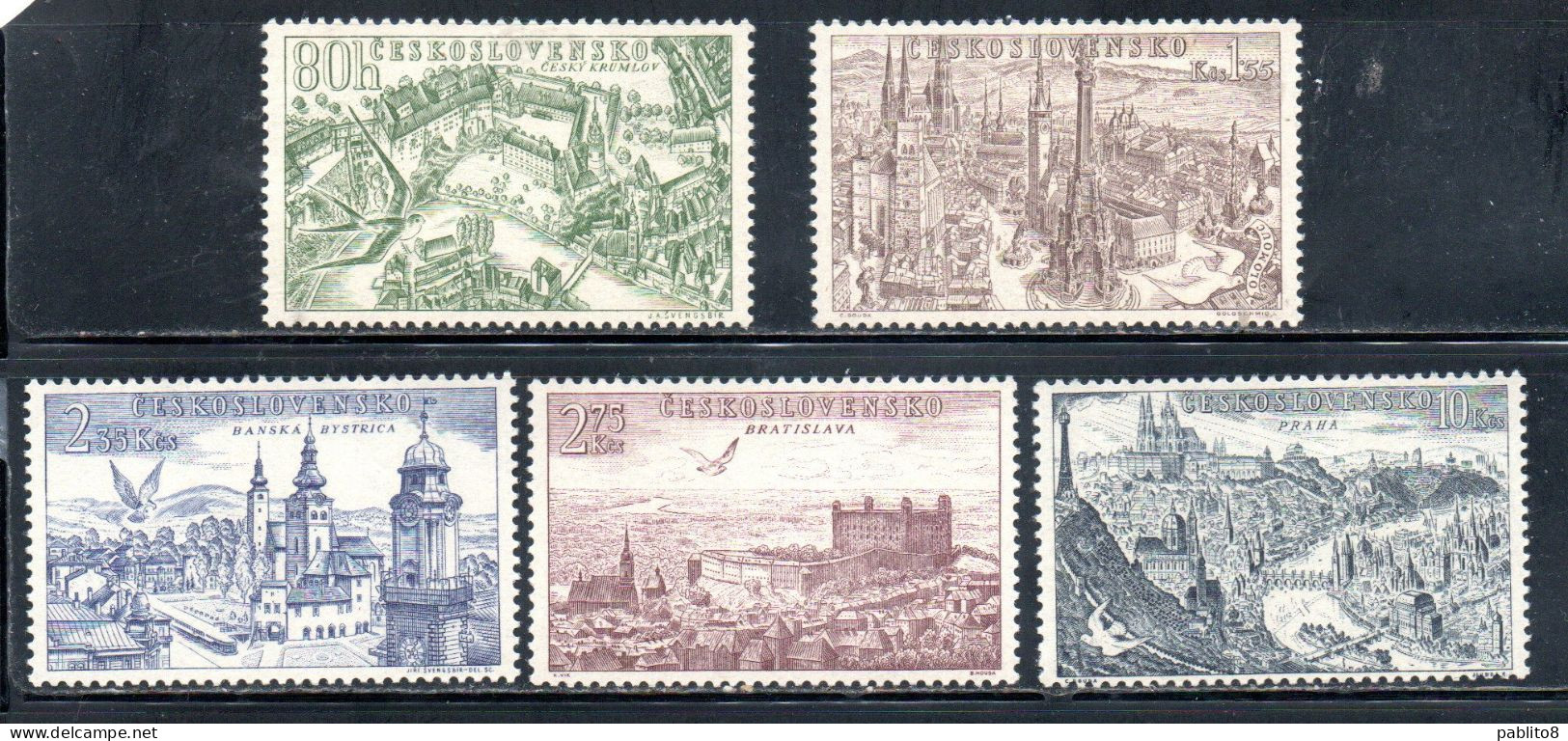 CZECHOSLOVAKIA CECOSLOVACCHIA 1955 AIR POST MAIL AIRMAIL VIEWS COMPLETE SET SERIE COMPLETA MNH - Airmail