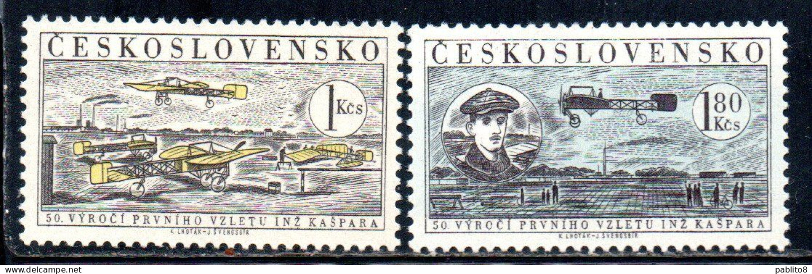 CZECHOSLOVAKIA CECOSLOVACCHIA 1959 AIR POST MAIL AIRMAIL JAN KASPAR'S FLIGHT CZECH PLANE COMPLETE SET SERIE COMPLETA MNH - Poste Aérienne