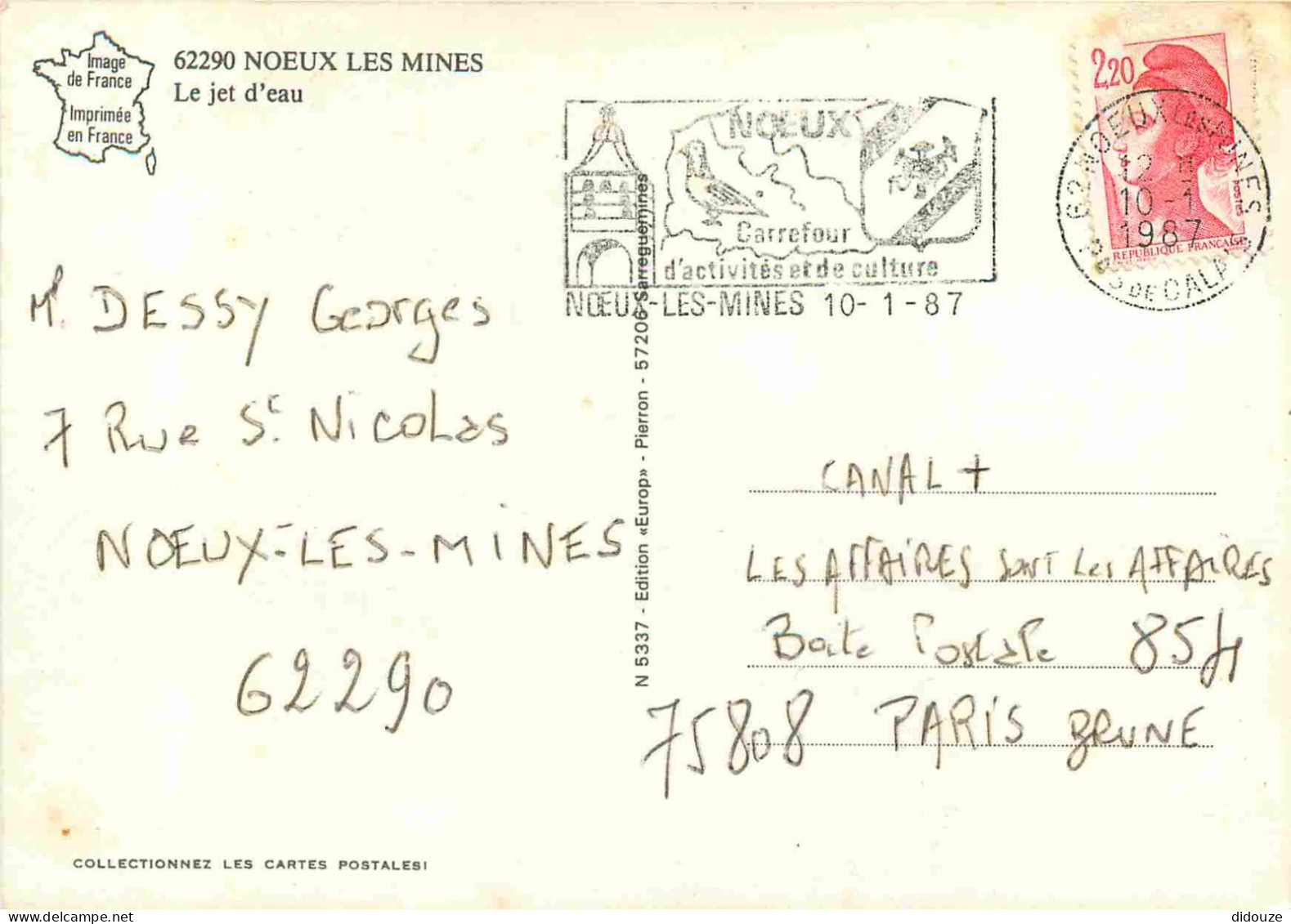 62 - Noeux Les Mines - Le Jet D'eau - CPM - Flamme Postale - Voir Scans Recto-Verso - Noeux Les Mines