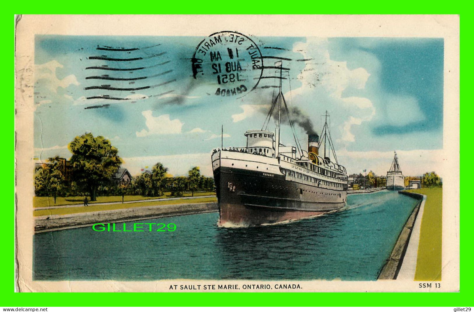 SAULT STE MARIE, ONTARIO - CANAL WITH SHIPS - TRAVEL IN 1951 -  PUB. BY VALENTINE-BLACK CO LTD - - Other & Unclassified