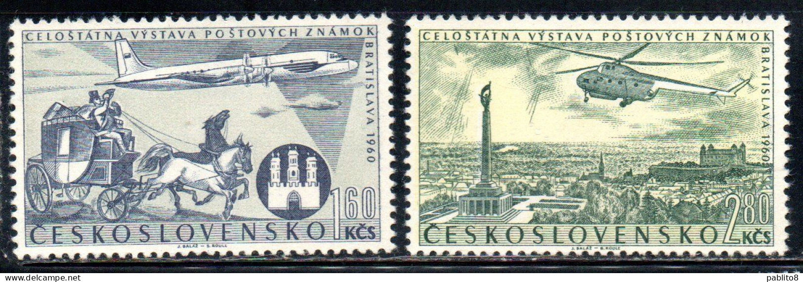 CZECHOSLOVAKIA CECOSLOVACCHIA 1960 AIR POST MAIL AIRMAIL NATIONAL STAMP EXHIBITION COMPLETE SET SERIE COMPLETA MNH - Luchtpost