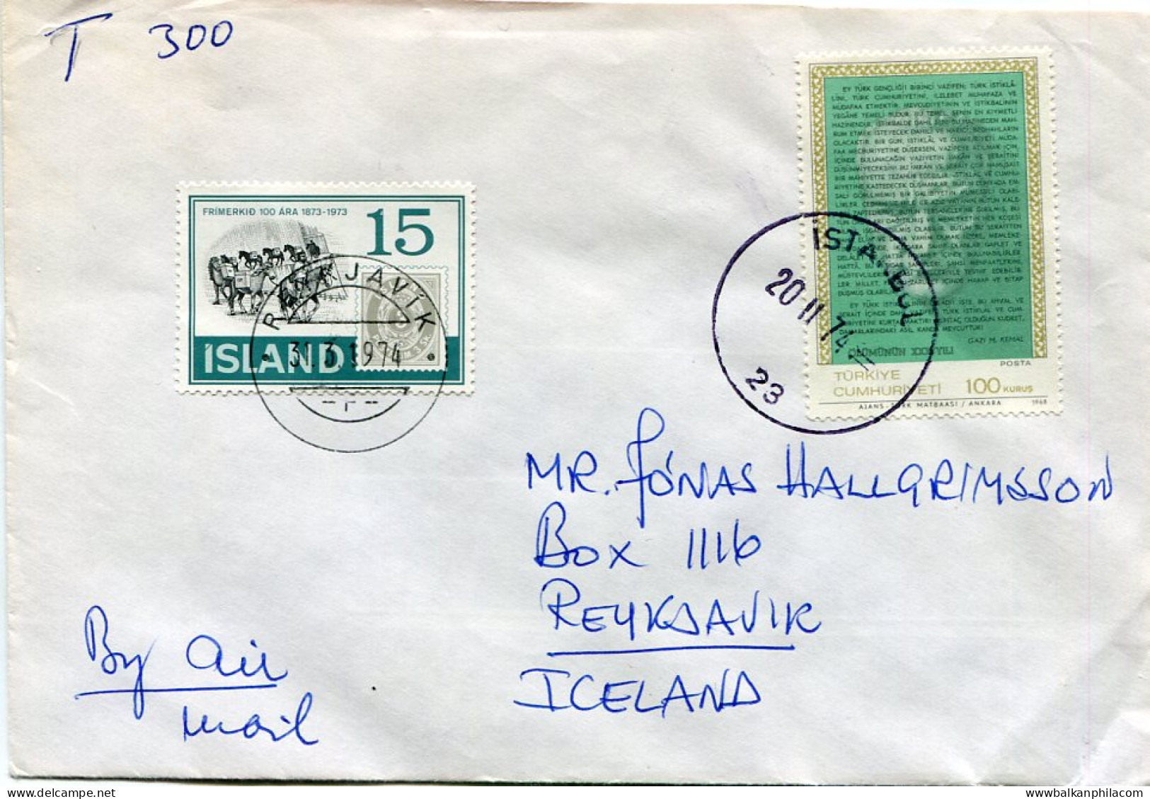 1974 Turkey Istanbul Postage Due To Iceland - Sonstige & Ohne Zuordnung