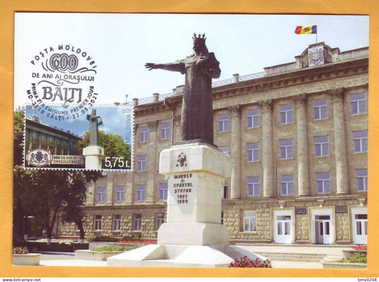 2021 Moldova Moldavie MAXICARD 600 Years Of Balti, Monument, Stefan Cel Mare, Architecture, Block Mint - Monumentos