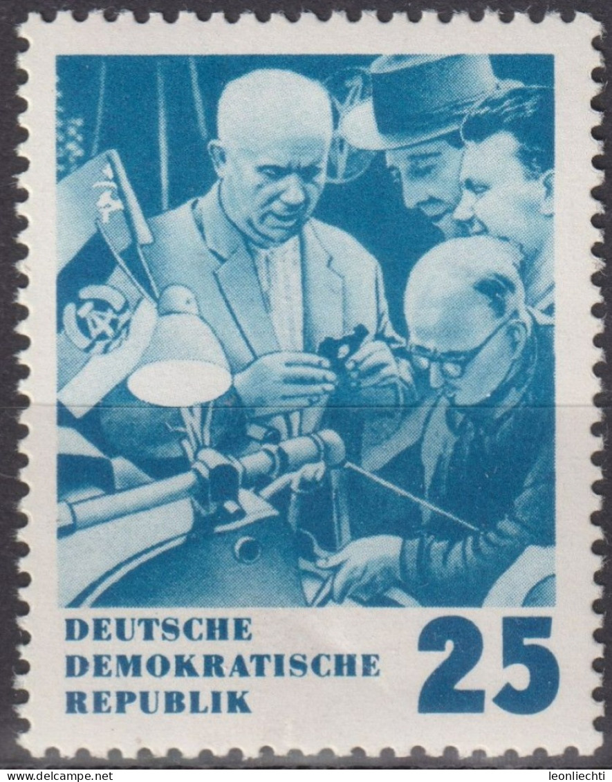 1964 DDR, ** Mi:DD 1020, Yt:DD 723, Nikita Chruschtschow Mit Arbeitern - Fabbriche E Imprese