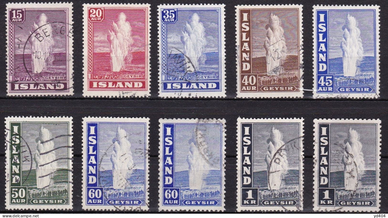 IS036 – ISLANDE – ICELAND – 1938-47 – THE GREAT GEYSER – SC # 203/8Bd USED 63 € - Usati