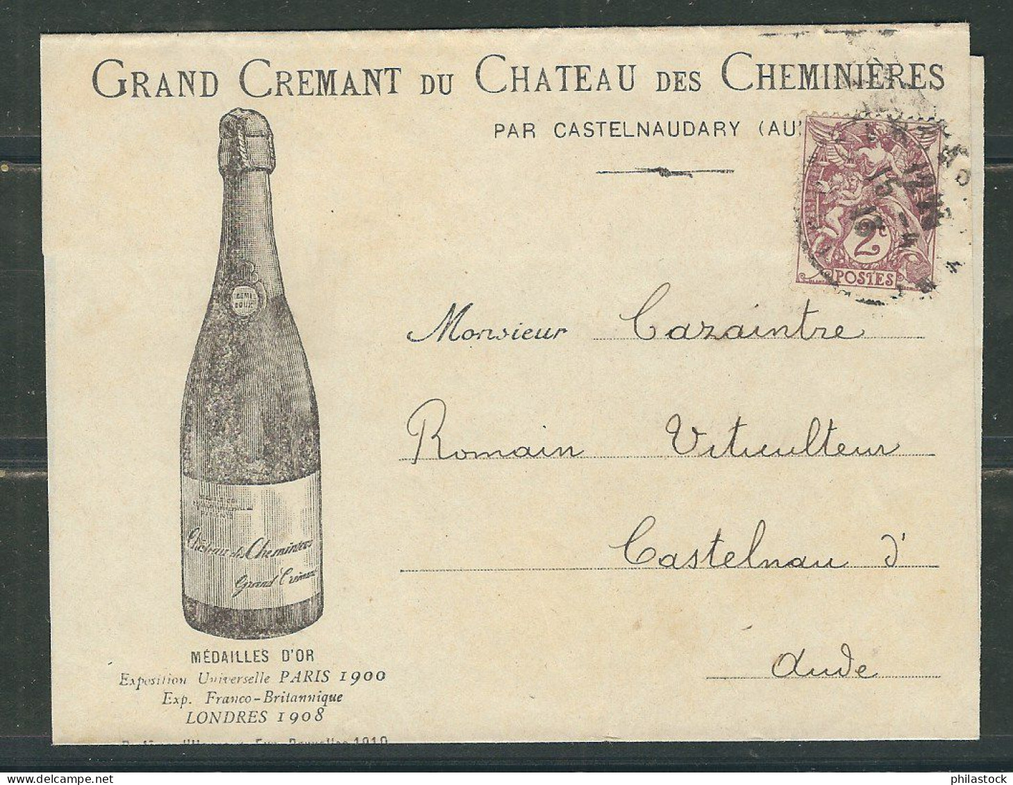 FRANCE 1915 N° 108 Seul Sur Belle Enveloppe Publicitaire De Castelnaudary - 1900-29 Blanc