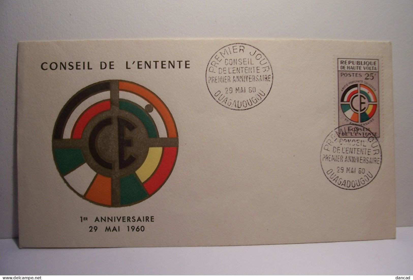 CONSEIL DE L'ENTENTE  ( 29 Mai 1960 )  - Premier Jour  - OUAGADOUGOU   - ( Enveloppe ) - Andere & Zonder Classificatie