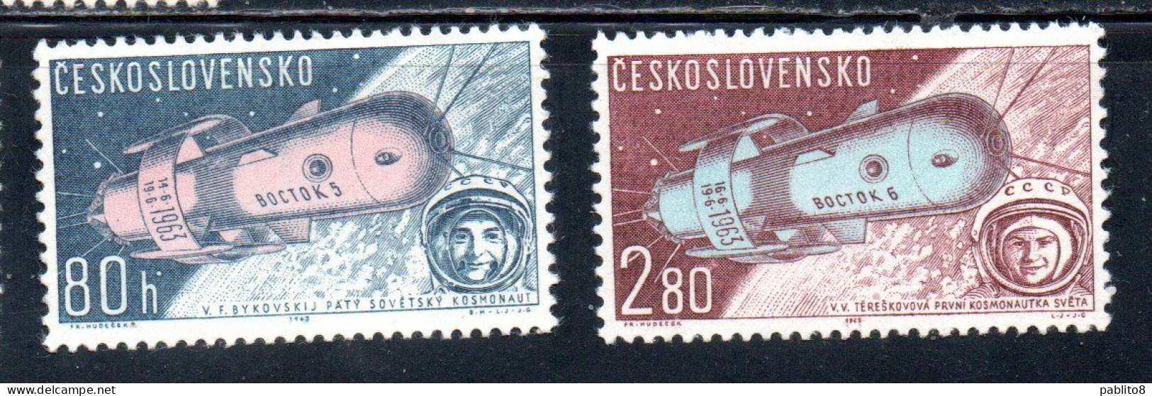 CZECHOSLOVAKIA CECOSLOVACCHIA 1963 AIR POST MAIL AIRMAIL SPACE FLIGHT VOSTOK V AND VI COMPLETE SET SERIE COMPLETA MNH - Posta Aerea