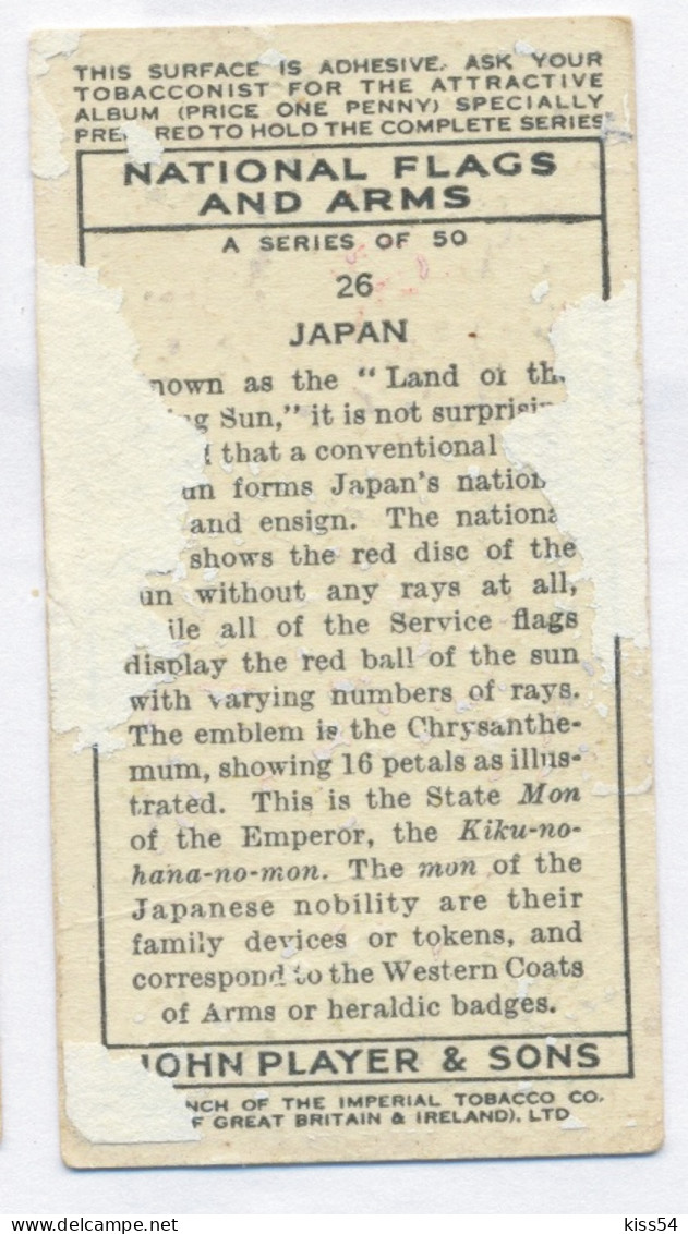 FL 17 - 26-a JAPAN National Flag & Emblem, Imperial Tabacco - 67/36 Mm - Articoli Pubblicitari