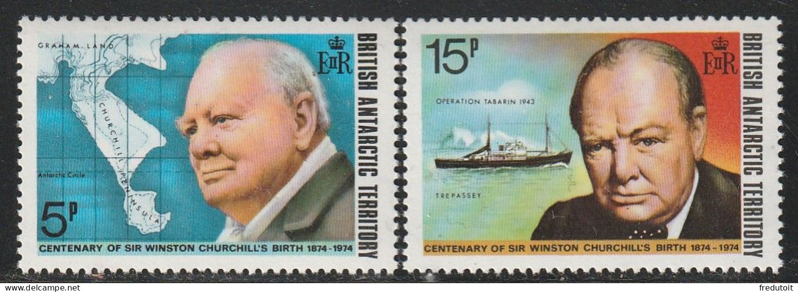 TERRITOIRE ANTARCTIQUE BRITANNIQUE - N°62/3 ** (1974) Sir Winston Churchill - Neufs