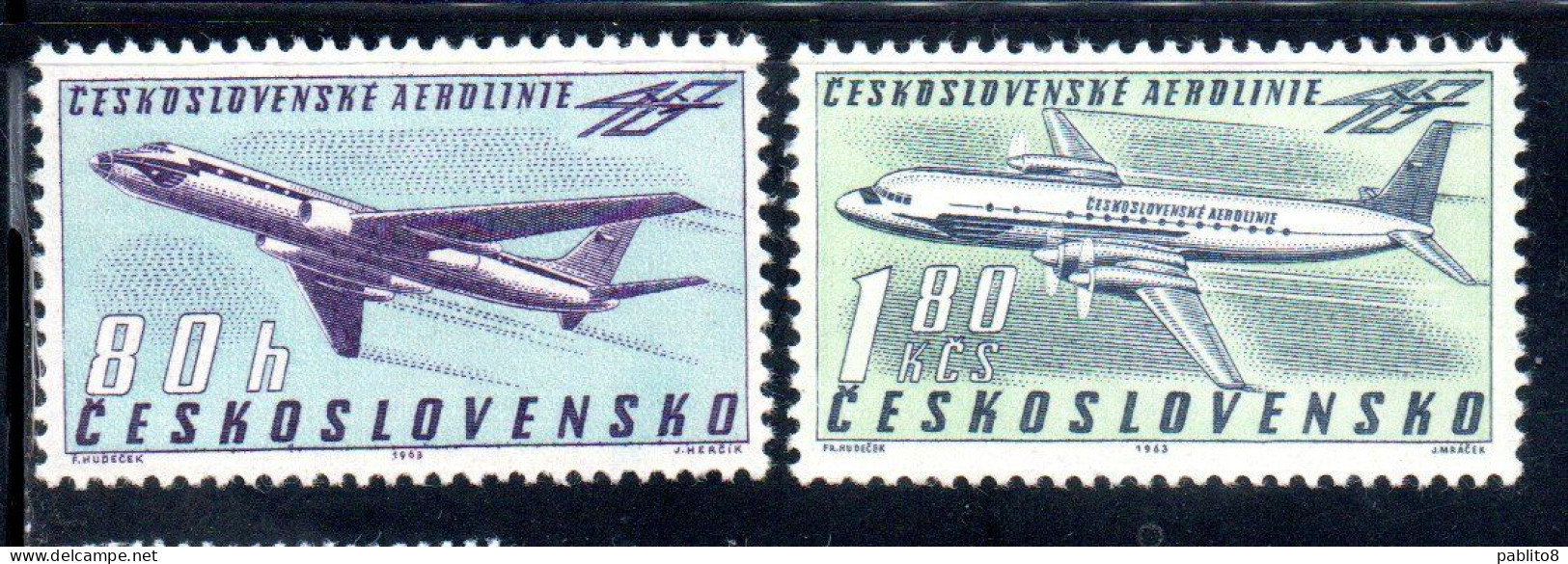 CZECHOSLOVAKIA CECOSLOVACCHIA 1963 AIR POST MAIL AIRMAIL CZECHOSLOVAK AEREOLINES 40th COMPLETE SET SERIE COMPLETA MNH - Poste Aérienne