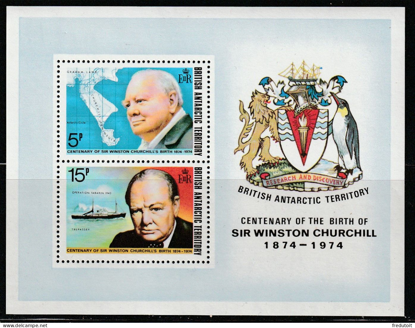 TERRITOIRE ANTARCTIQUE BRITANNIQUE - Bloc N°1 ** (1974) Sir Winston Churchill - Ungebraucht