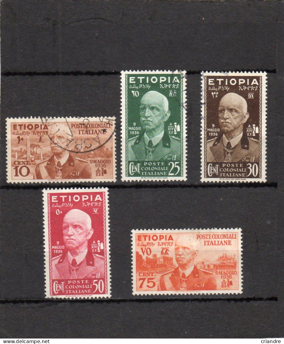 Ethiopie: Année 1936 Lot De 5 Valeurs Y&T N° 1,2,3 Oblitérés N° 4*, 5* - Etiopia