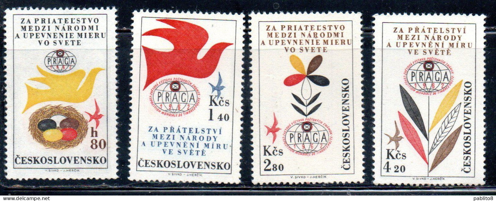 CZECHOSLOVAKIA CECOSLOVACCHIA 1962 AIR POST MAIL AIRMAIL PRAGA 62 WORLD EXHIBITION POSTAGE STAMPS COMPLETE SET SERIE MNH - Corréo Aéreo