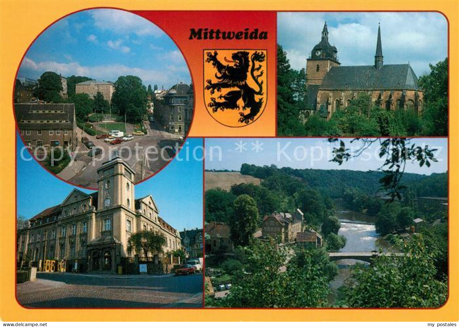 73269025 Mittweida Technikumplatz Stadtkirche Post Panorama Zschopautal Wappen M - Mittweida