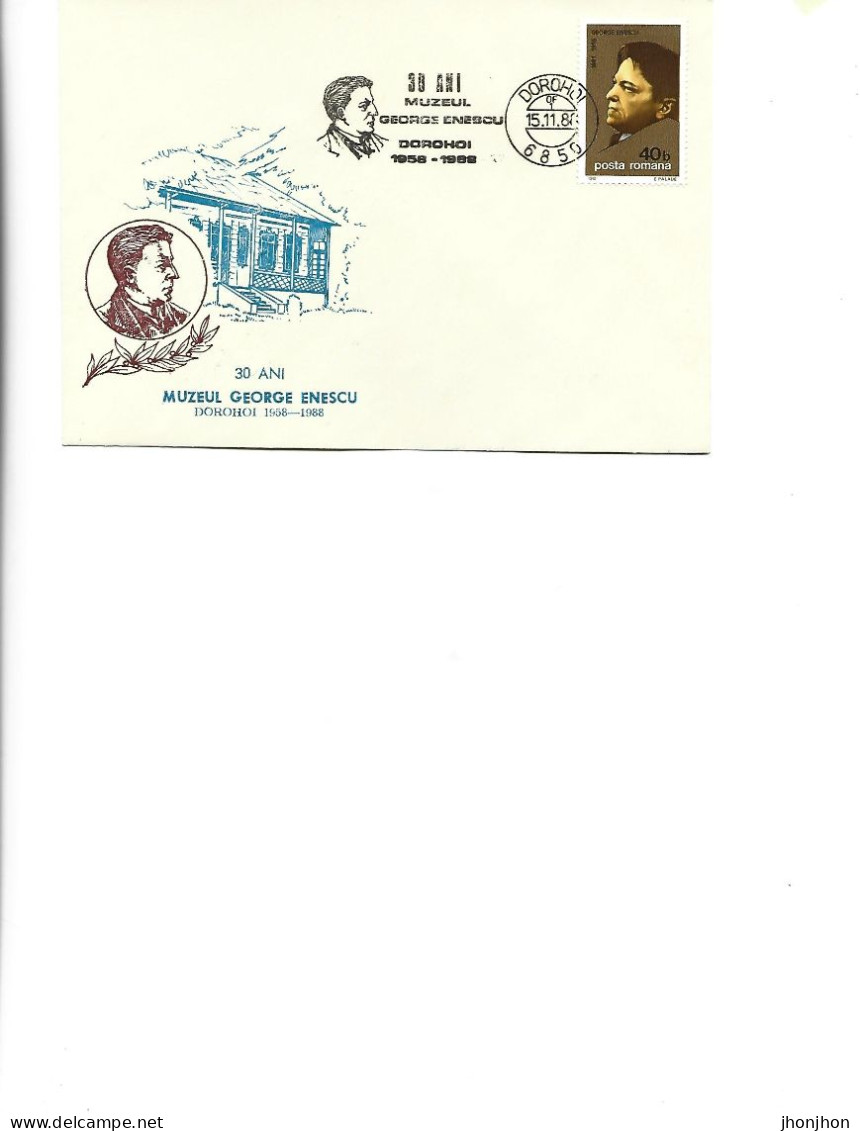 Romania - Occasional Env 1988 -  30 Years George Enescu Museum, Dorohoi, 1958-1988 - Postmark Collection