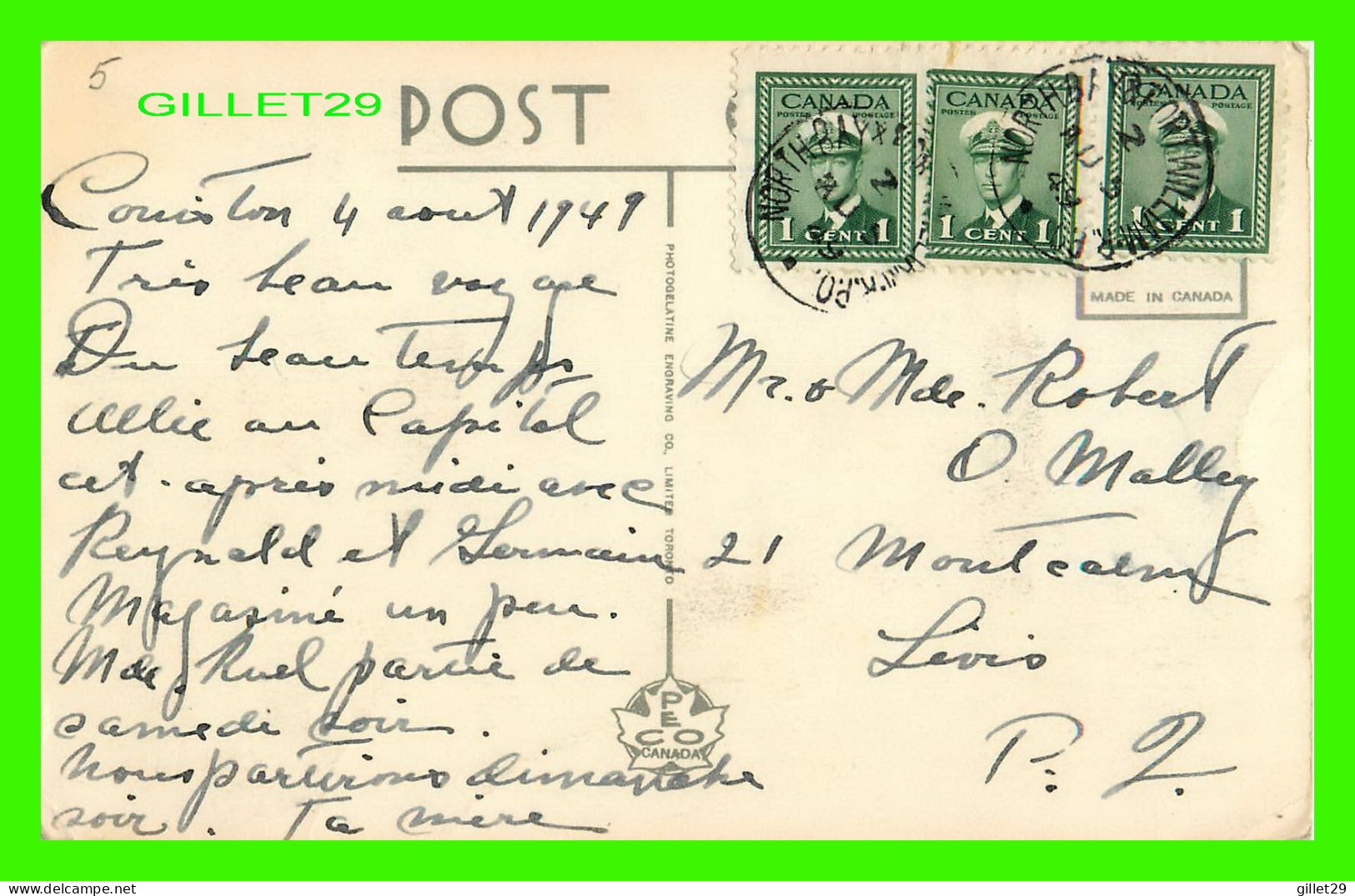 SUDBURY, ONTARIO - POST OFFICE - ANIMATED WITH PEOPLES - TRAVEL IN 1949 - PECO - - Other & Unclassified