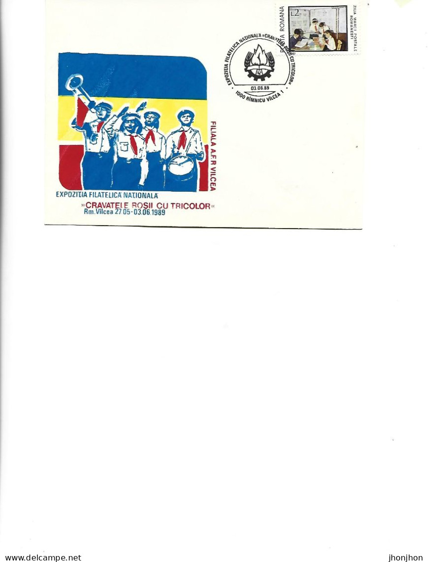 Romania - Occasional Env 1989 -National Philatelic Exhibition "Red Ties With Tricolor" Rm. Valcea - Scouting - Postmark Collection